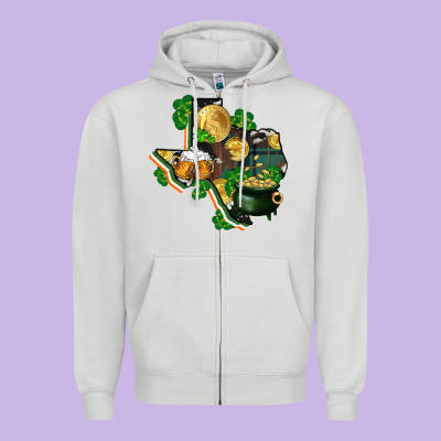 Texas Map St Patrick's Day Zipper Hoodie Designed By Fadigitalartstudio