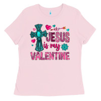 Bubblegum Pink jesus is my valentine Ladies Tee - NancyCooperArtShop