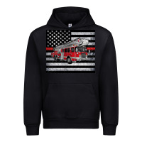 Black thin red line American flag fire truck Urban Hoodie - Artiststas