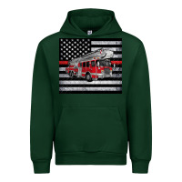 Forest Green thin red line American flag fire truck Urban Hoodie - Artiststas