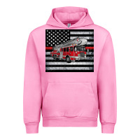 Fuchsia Pink thin red line American flag fire truck Urban Hoodie - Artiststas
