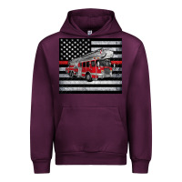 Mauve Wine thin red line American flag fire truck Urban Hoodie - Artiststas