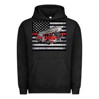 Pigment Black thin red line American flag fire truck Urban Hoodie - Artiststas