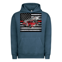 Pigment Midnight Navy thin red line American flag fire truck Urban Hoodie - Artiststas