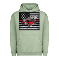Pigment Oil Green thin red line American flag fire truck Urban Hoodie - Artiststas