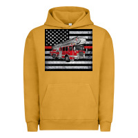 Pigment Peanut Butter thin red line American flag fire truck Urban Hoodie - Artiststas