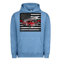 Pigment Pebble Blue thin red line American flag fire truck Urban Hoodie - Artiststas