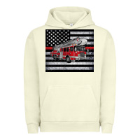 Pigment Pistachio thin red line American flag fire truck Urban Hoodie - Artiststas