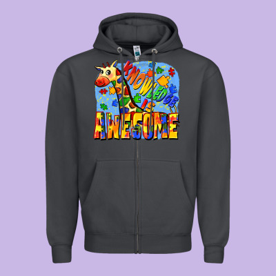 Knowledge Is Awesome Autism Giraffe Zipper Hoodie Designed By Fadigitalartstudio