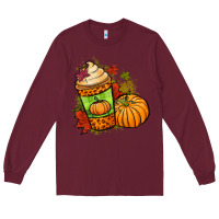 Burgundy Fall pumpkin coffee Long Sleeve Tee - NancyCooperArtShop