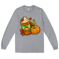 Heather Grey Fall pumpkin coffee Long Sleeve Tee - NancyCooperArtShop