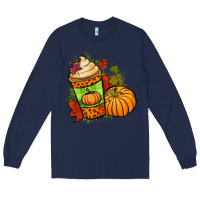 Navy Fall pumpkin coffee Long Sleeve Tee - NancyCooperArtShop