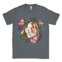 Charcoal Heather Bunny Face With Floral Wreath Classic Tee - RanaPortraitStore