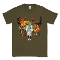 Army Green Fall Bull Skull Classic Tee - RanaPortraitStore