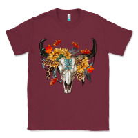 Burgundy Fall Bull Skull Classic Tee - RanaPortraitStore
