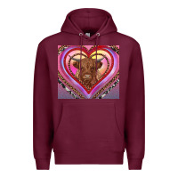 Burgundy highland cow valentine's day Premium Hoodie - RanaPortraitStore