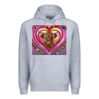 Heather Grey highland cow valentine's day Premium Hoodie - RanaPortraitStore