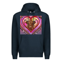 Navy highland cow valentine's day Premium Hoodie - RanaPortraitStore