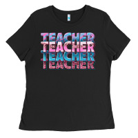 Black teacher stacked Ladies Tee - NancyCooperArtShop