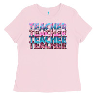 Bubblegum Pink teacher stacked Ladies Tee - NancyCooperArtShop