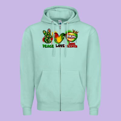 Peace Love Juneteenth Zipper Hoodie Designed By Fadigitalartstudio