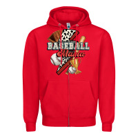 Red baseball mama Zipper Hoodie - FaDigitalArtStudio