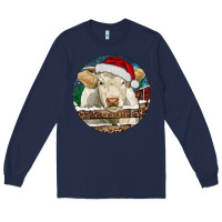 Navy Charolais Cow Christmas Long Sleeve Tee - RanaPortraitStore