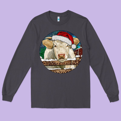 Charolais Cow Christmas Long Sleeve Tee Designed By Ranaportraitstore