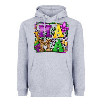 Heather Grey Mardi Gras leopard frame mama Mother's Day Heavyweight Hoodie - LillyAllenDesigns