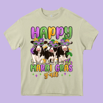 Happy Mardi Gras Y'all Heavy Core Tee Designed By Maliassmallbusiness