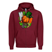 Burgundy St. Patrick's Day Basketball Zipper Hoodie - FaDigitalArtStudio