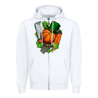 White St. Patrick's Day Basketball Zipper Hoodie - FaDigitalArtStudio