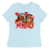 Baby Blue xo xo with leopard and cowhide heart Ladies Tee - NancyCooperArtShop