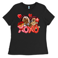 Black xo xo with leopard and cowhide heart Ladies Tee - NancyCooperArtShop