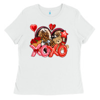 White xo xo with leopard and cowhide heart Ladies Tee - NancyCooperArtShop