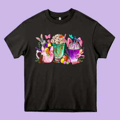 Easter Coffee Cups With Bunny Heavy Core Tee Designed By Nancycooperartshop