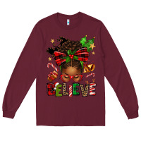 Burgundy christmas believe afro messy bun Long Sleeve Tee - texasbilliewilder