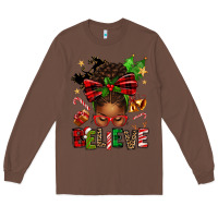 Chestnut christmas believe afro messy bun Long Sleeve Tee - texasbilliewilder