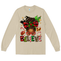 Christmas Believe Afro Messy Bun Long Sleeve Tee | Teevron