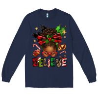 Navy christmas believe afro messy bun Long Sleeve Tee - texasbilliewilder