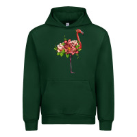 Forest Green flamingo with tropical flowers Urban Hoodie - Artiststas