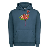 Pigment Midnight Navy flamingo with tropical flowers Urban Hoodie - Artiststas