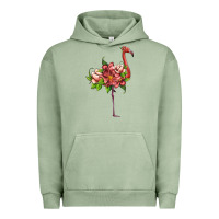 Pigment Oil Green flamingo with tropical flowers Urban Hoodie - Artiststas