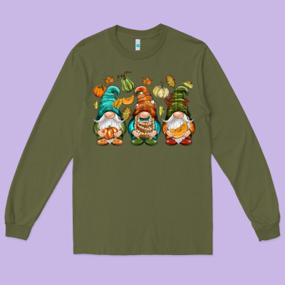 Fall Gnomes Long Sleeve Tee Designed By Nancycooperartshop