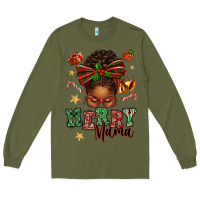 Army Green merry mama afro messy bun Long Sleeve Tee - texasbilliewilder