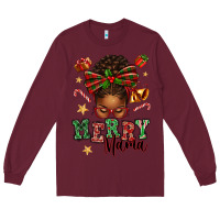 Burgundy merry mama afro messy bun Long Sleeve Tee - texasbilliewilder