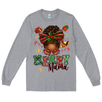 Heather Grey merry mama afro messy bun Long Sleeve Tee - texasbilliewilder