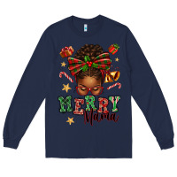 Navy merry mama afro messy bun Long Sleeve Tee - texasbilliewilder