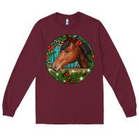 Burgundy Western Horse Christmas Long Sleeve Tee - RanaPortraitStore