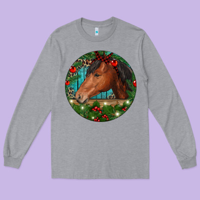 Western Horse Christmas Long Sleeve Tee Designed By Ranaportraitstore